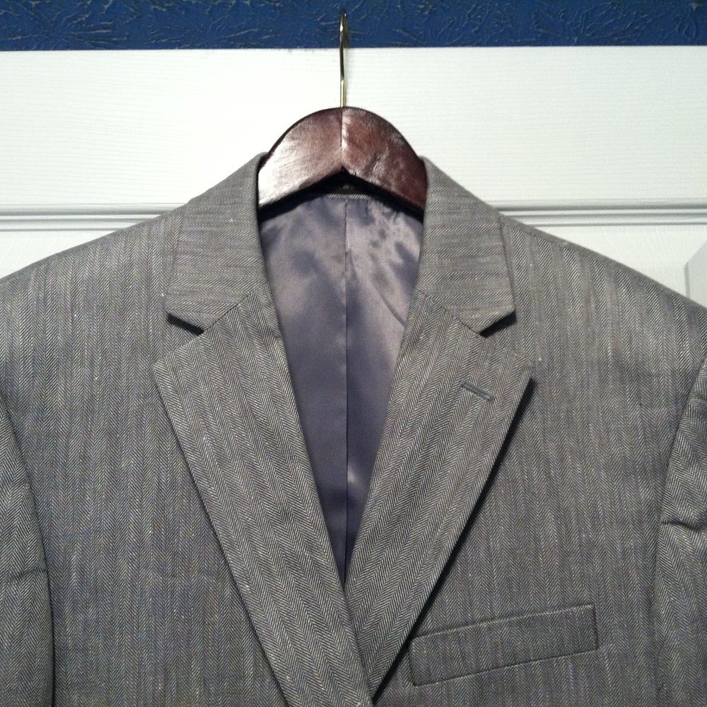 TASSO ELBA MENS NEW GRAY 62%LINEN 38%VISCOSE SPORT JACKET COAT SIZE: 40L